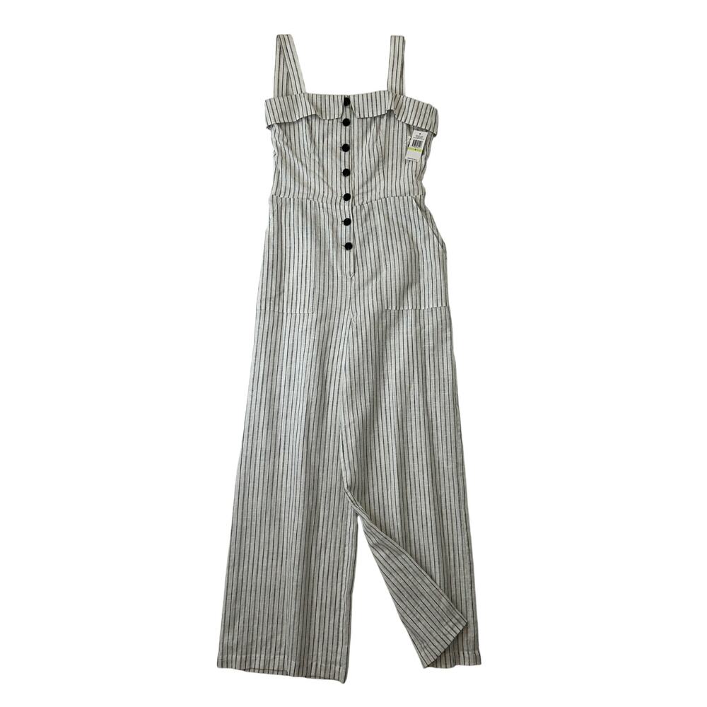 1.state White Stripped Wide Leg Jumpsuit with Zipper Size 4